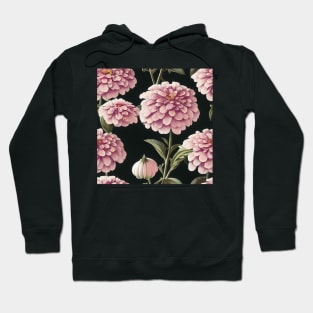 Pretty Pink Zinnia Flower Pattern on Black Background Hoodie